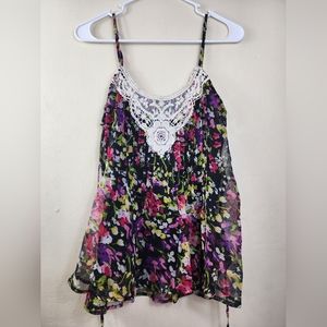 Passport Lined Floral Tie Back Sheer Tank Junior's Size Small Adjustable Strap